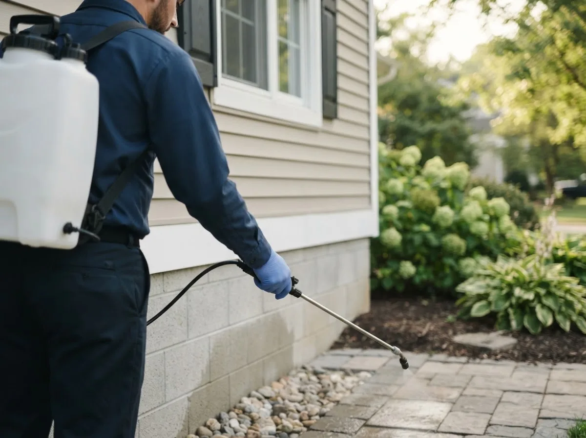 Pest control technician inspecting a home in Wellston, OK